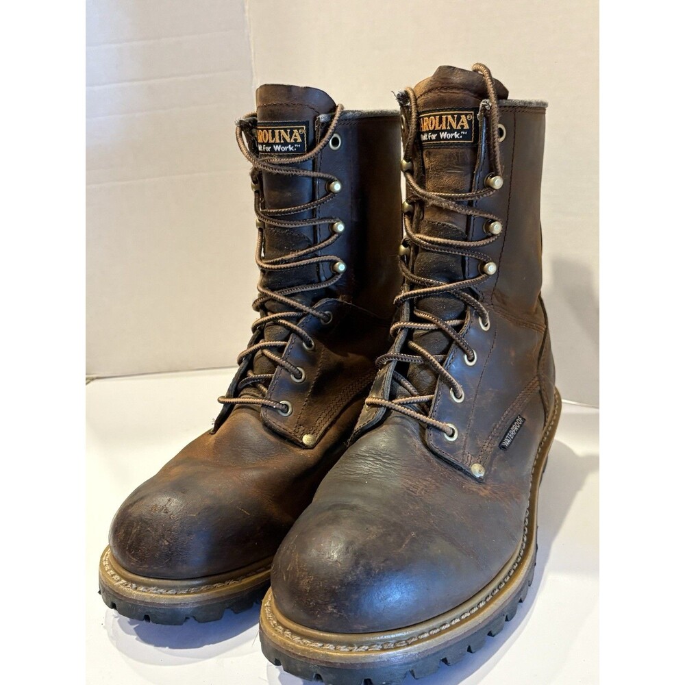 Carolina CA8821 Men's Brown Leather Logger Work Boots Size 10.5 2E Extra Wide EH